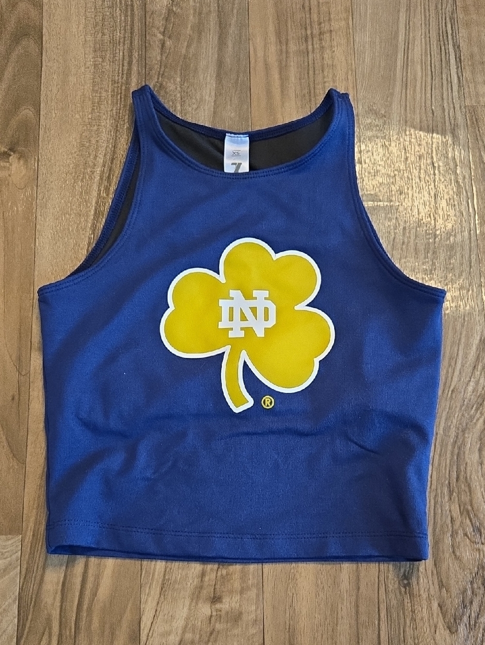 Blue Crop Tank Top with Yellow Clover Graphic